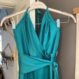 Vintage Retro Emerald Maxi Dress Halter w Bottom Slit